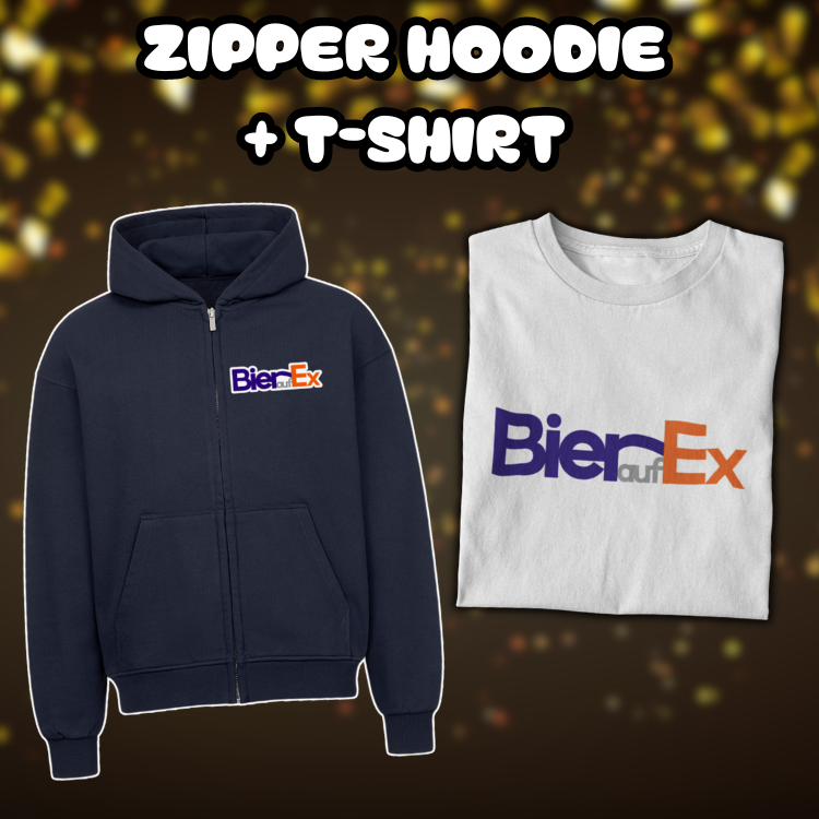 Bier auf Ex | Zipper Hoodie + T-Shirt | Bundle